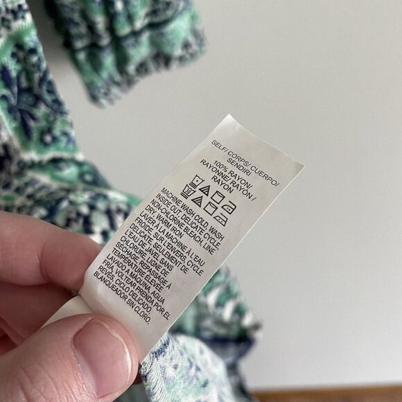 Lucky Brand Wmn SZ XS Blue/Green/White Boho Tunic Style Tie Neckline Short Dress - Picture 8 of 11